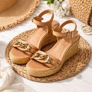 Mariella Made in Italy Leather Wedge Sandals Gold Chain Platform EU Chic